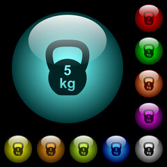 Kettlebel 5 Kg icons in color illuminated glass buttons