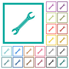 Single wrench flat color icons with quadrant frames