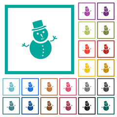 Fototapeta premium Snowman flat color icons with quadrant frames