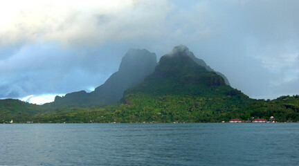 Bora Bora Mountain in Hazy Clouds, French Polynesia