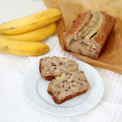 Fototapeta na wymiar Banana protein bread. Food photography