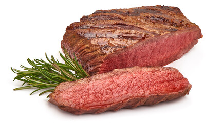 Grilled beef steak, medium rare steak, isolated on white background