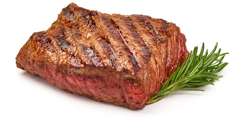 Grilled beef steak, isolated on white background
