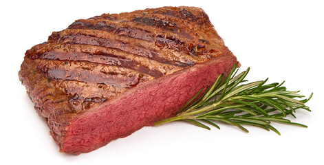 Grilled beef steak, isolated on white background