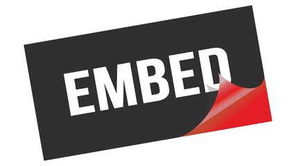 EMBED text on black red sticker stamp.