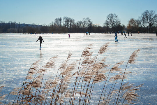 Schlittschuhlaufen am Kinzigsee im Winter