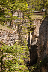 Jasper National Park, Alberta, Canada. Footbridge overlooking Maligne Canyon.