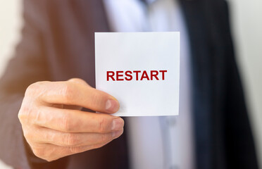 Restart word, inscription. Concept of new start and reset