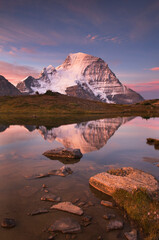 Canada, British Columbia. Sunrise over Mount Robson, highest mountain in the Canadian Rockies,...