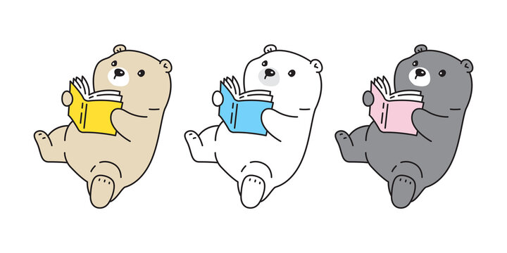 Bear vector polar bear reading book icon logo teddy cartoon character symbol illustration doodle design