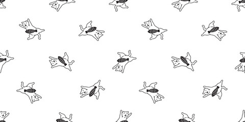 Fototapeta premium cat seamless pattern kitten fish calico vector pet repeat background scarf isolated tile wallpaper cartoon animal illustration doodle design