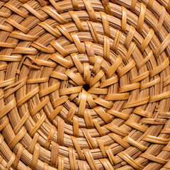 handmade wicker round basket with close-up pattern