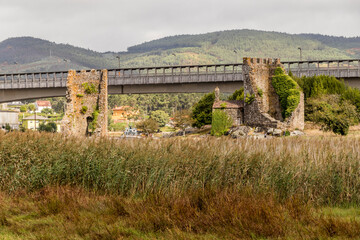 Naklejka premium Catoira, Spain. The Torres de Oeste (West Towers), a walled complex of ruined castles in Galicia surrounded by marshes