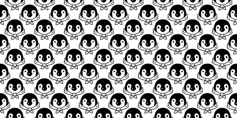 penguin Seamless pattern bird vector cartoon head face scarf isolated tile background repeat wallpaper illustration doodle design