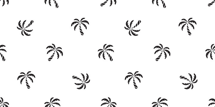 palm tree seamless pattern coconut tree vector island tropical summer ocean beach scarf isolated tile background repeat wallpaper cartoon white illustration doodle design