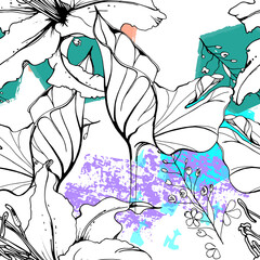 Floral Geometric Print Tropical Jungle Leaf Brush