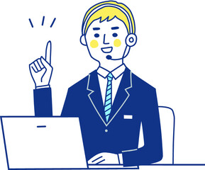 指を差す男性オペレーター