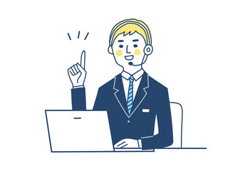 指を差す男性オペレーター