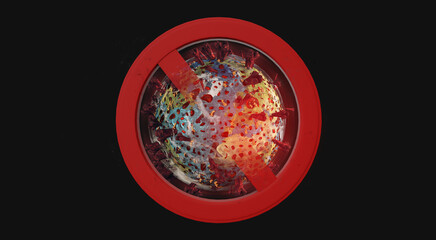 infected planet earth, virus spreading prohibition sign 3d-illustration. elements of this image furnished by NASA