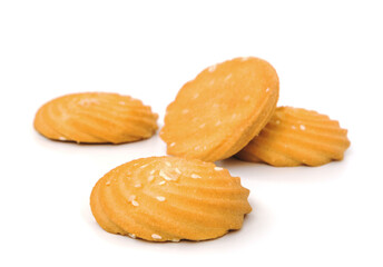 Cookies with sesame seeds isolated on white background