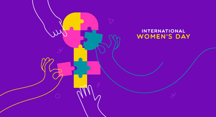 Women's Day outline hand puzzle concept card