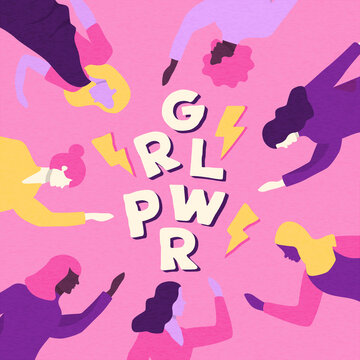 Women's Day grl pwr diverse pink group card