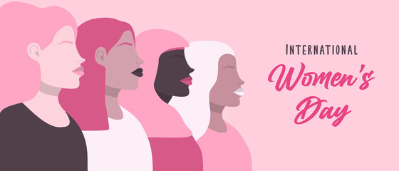 Women's Day pink girl group together banner
