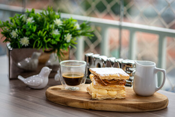 Thousand leaves traditional french pastry with cream and brazilian 