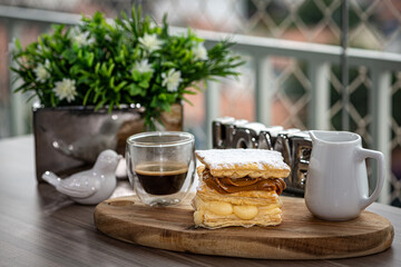 Thousand leaves traditional french pastry with cream and brazilian 