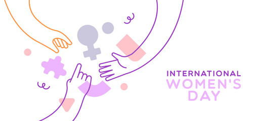 Women's Day diverse woman hand together card