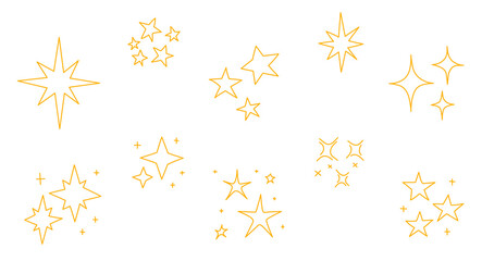 Set of doodle hand drawn stars. Vector line icon set with simple stars.