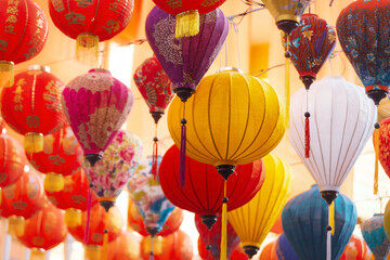 Fototapeta na wymiar Colourful lanterns during lantern festival,Chinese new year decorations.