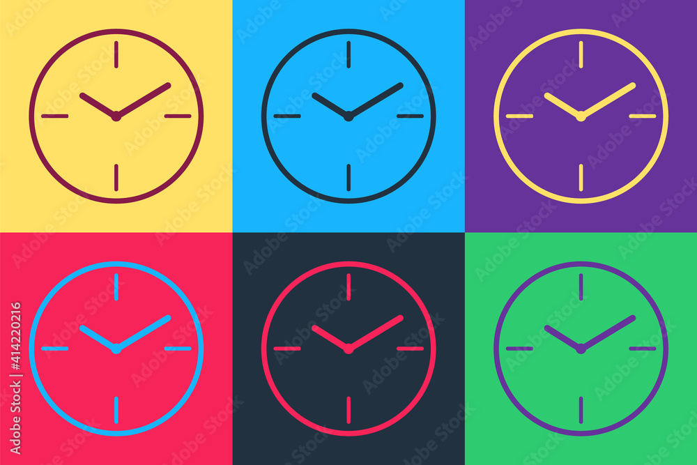 Poster pop art clock icon isolated on color background. time symbol. vector.