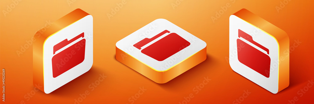 Poster isometric folder icon isolated on orange background. orange square button. vector.