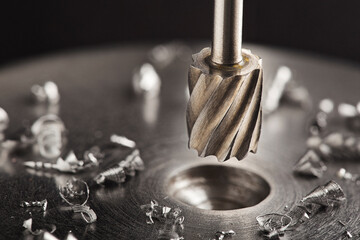 Milling сutter make sink in hole in steel billet. Locksmith work.