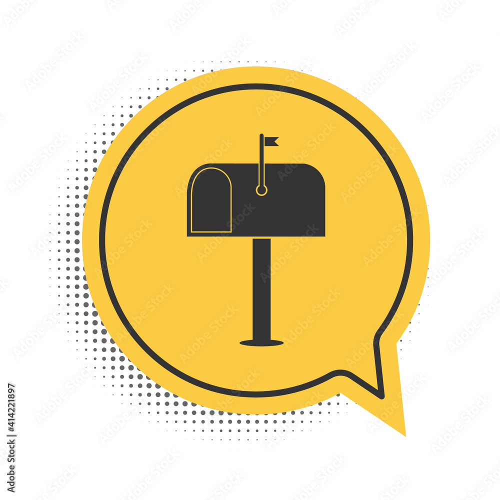 Poster black mail box icon isolated on white background. mailbox icon. mail postbox on pole with flag. yell
