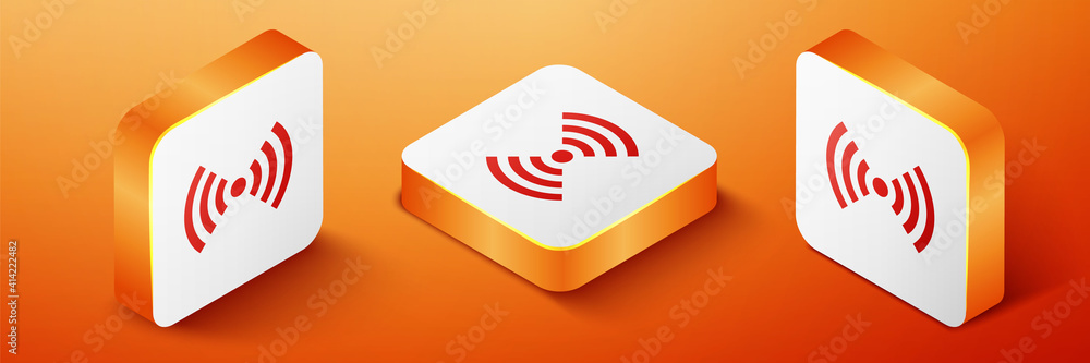 Poster isometric wi-fi wireless internet network symbol icon isolated on orange background. orange square b