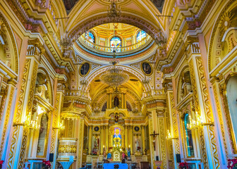 Fototapeta na wymiar Colorful Our Lady of Remedies Church Cholula Mexico