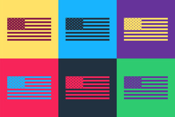 Pop art American flag icon isolated on color background. Flag of USA. Vector.