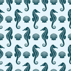 seamless nautical pattern with seahorse and shell