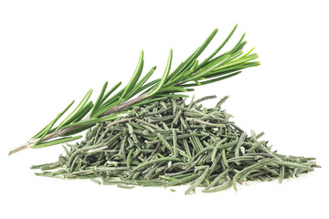 Rosemary - fresh and dried herbs isolated on a white background.