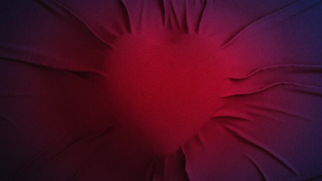 Romantic beating heart animated background - 3D rendering. Seamless loop heart animation made of red fabric with creases. Valentines Day, greeting cards, wedding invitation or birthday e-card.