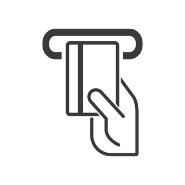 Hand holding a credit card icon on white background