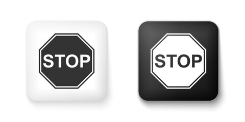 Black and white Stop sign icon isolated on white background. Traffic regulatory warning stop symbol. Square button. Vector.