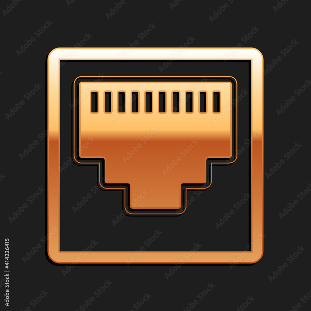 Poster gold network port - cable socket icon isolated on black background. lan port icon. ethernet simple i