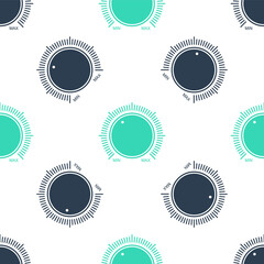 Green Dial knob level technology settings icon isolated seamless pattern on white background. Volume button, sound control, music knob with scale, analog regulator. Vector.