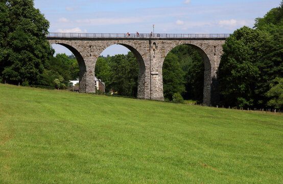 Scenic view of the Rollefbachtach and Vennbahn viaduct, Aachen Brand, Kornelimunster, Germany