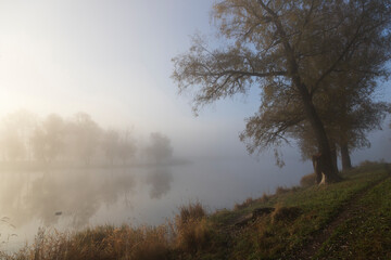 Fototapeta na wymiar misty morning on the river