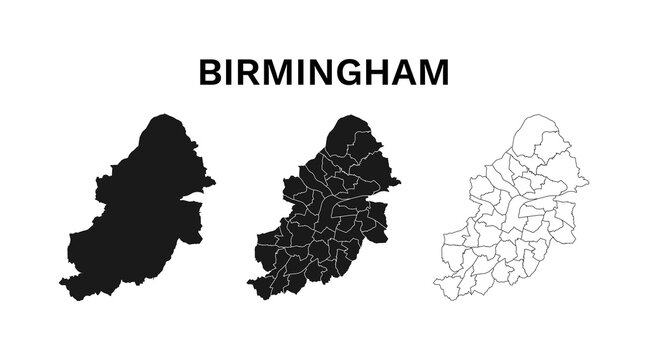 Birmingham England Map Black Silhouette and Outline Isolated on White