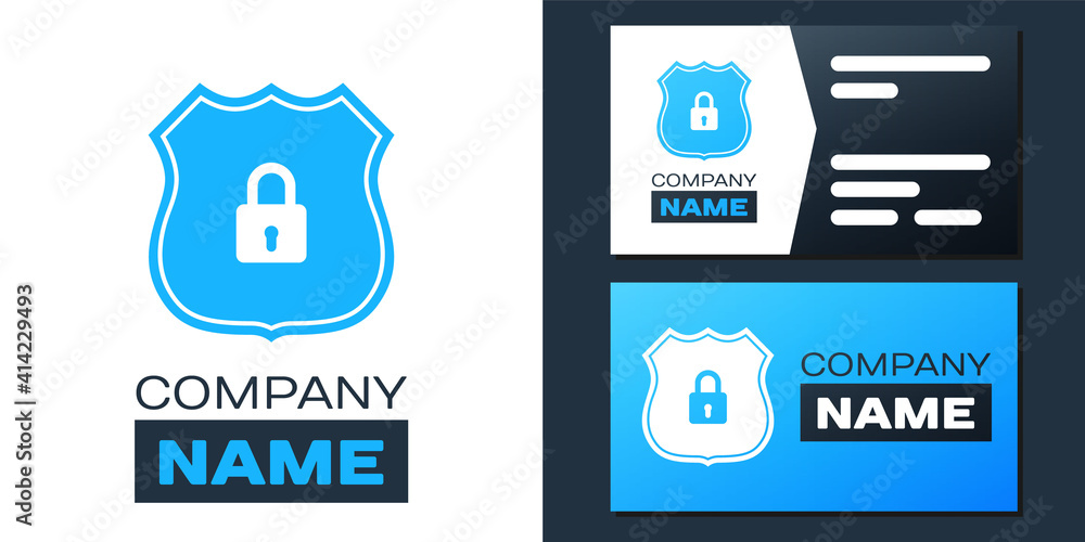 Poster logotype shield security with lock icon isolated on white background. protection, safety, password s